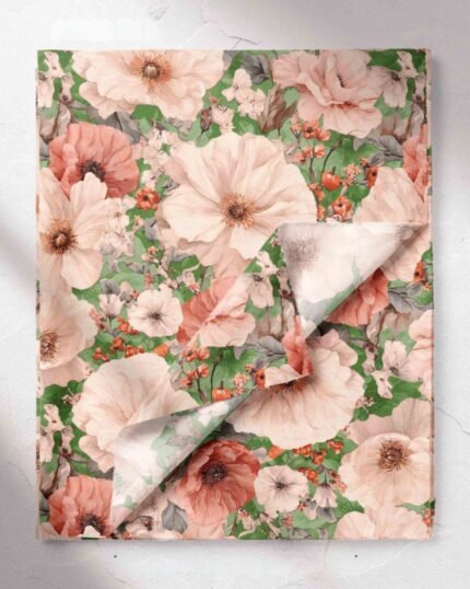 حرير ايطالي- خشخاش خوخي أخضر Peach Poppy – Green