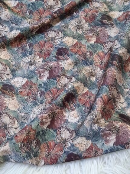 حرير إيطالي - زهور تركواز عتيقة Vintage Teal Blossom