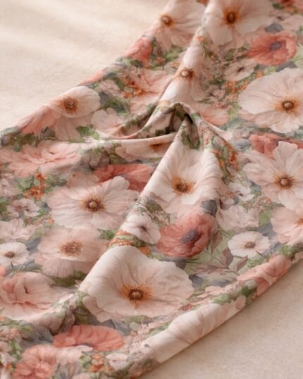 حرير ايطالي- خشخاش خوخي أخضر Peach Poppy – Green