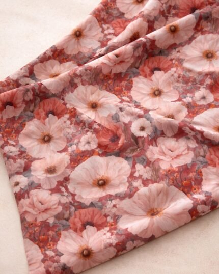 حرير ايطالي- خشخاش خوخي أحمر Peach Poppy – Red